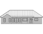 Technical drawing of a house with a gabled roof on a white background