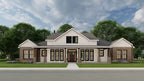 Stylized rendering of a two-story house with a brick facade and white trim.