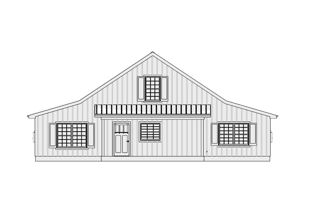 Line drawing of a house with a gabled roof and windows on a white background