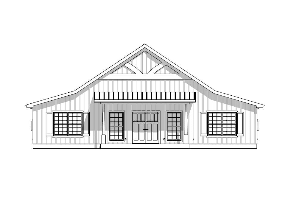 Black and white architectural drawing of a house with a gabled roof