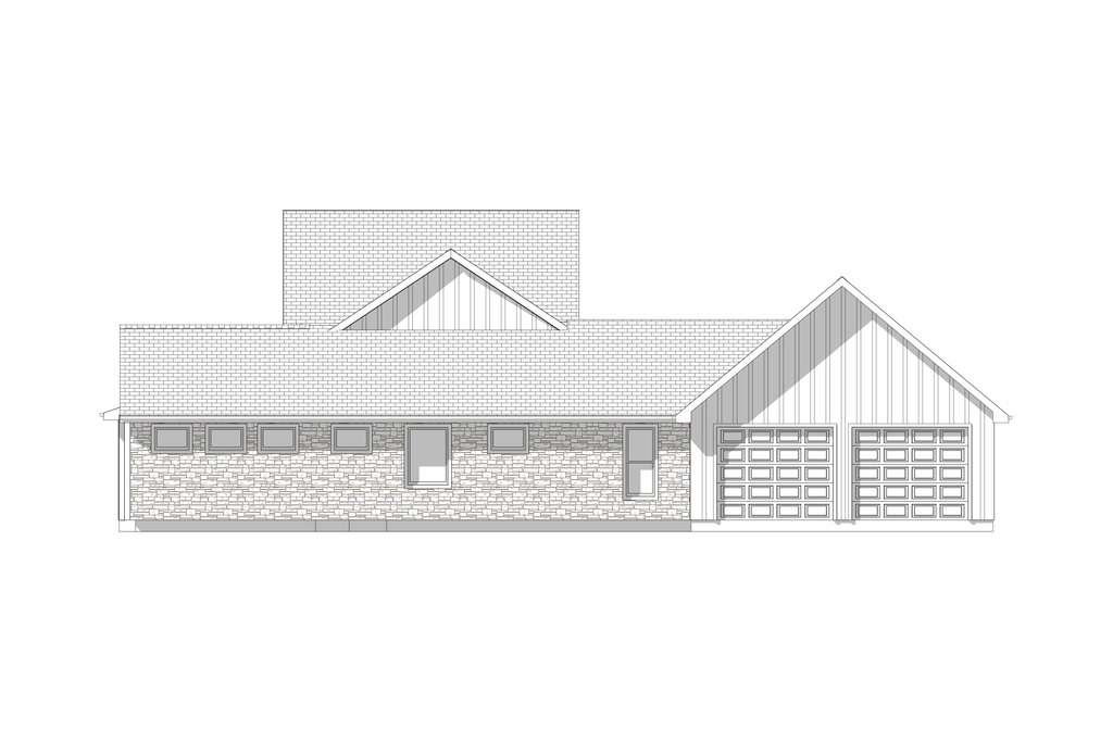 Architectural drawing of a house with a garage on a white background