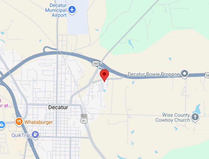 Map of Decatur with a red pin indicating a location